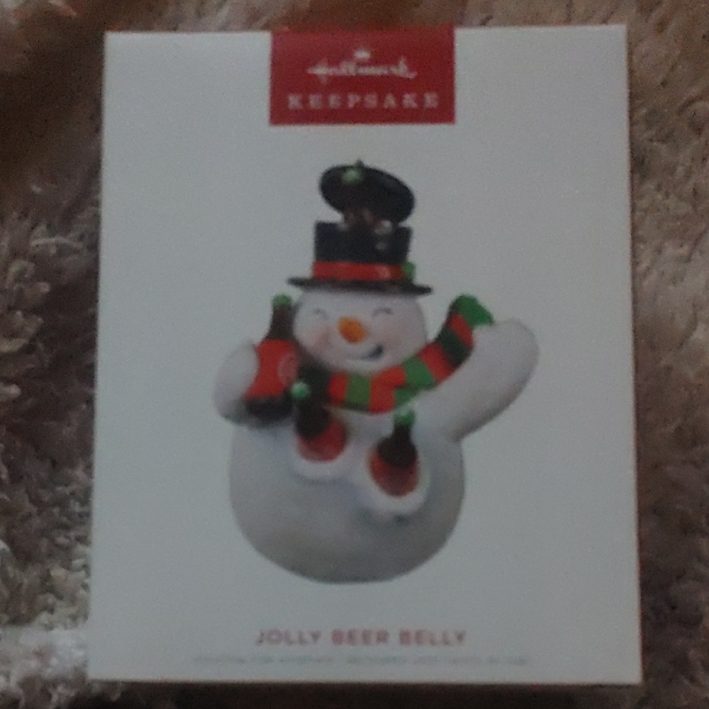 Hallmark Jolly Beer Belly  Snowman Ornament with Red and Green Accents